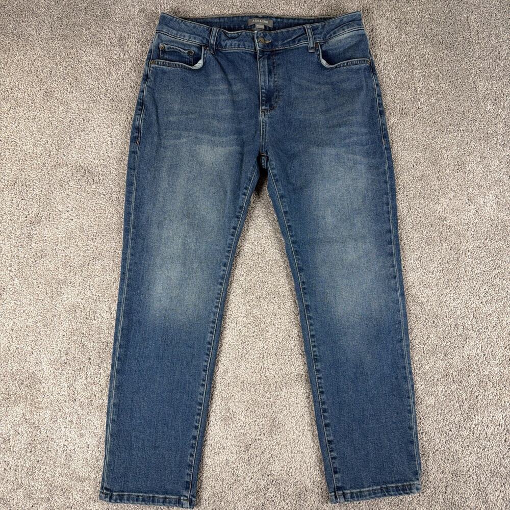 Ash & Erie Jeans Mens 34x28 Blue Medium Wash Stretch Denim Whiskered Slim Taper